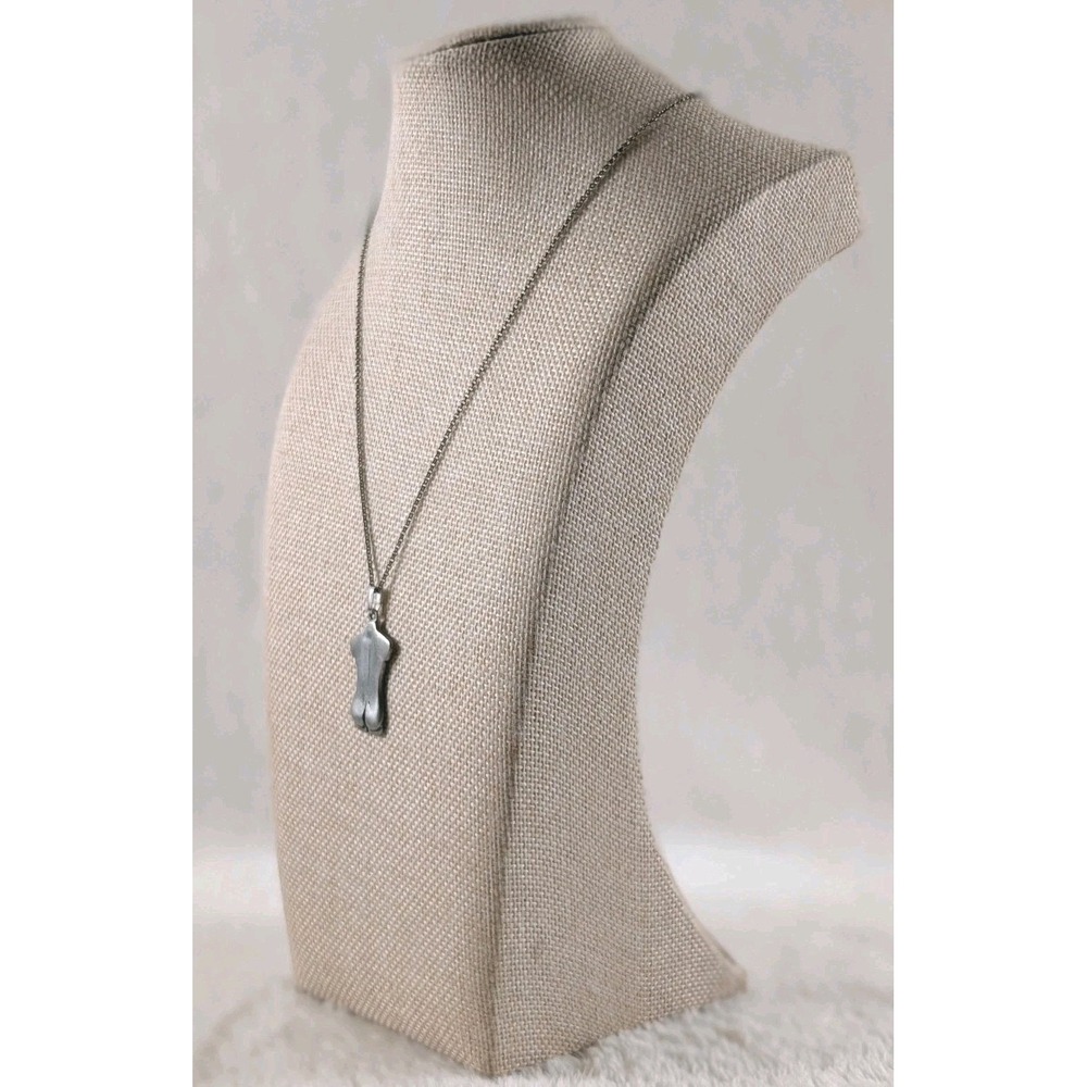 Laura Leonard Signed Pewter Torso Pendant Necklace Modernist‎ Art Jewelry